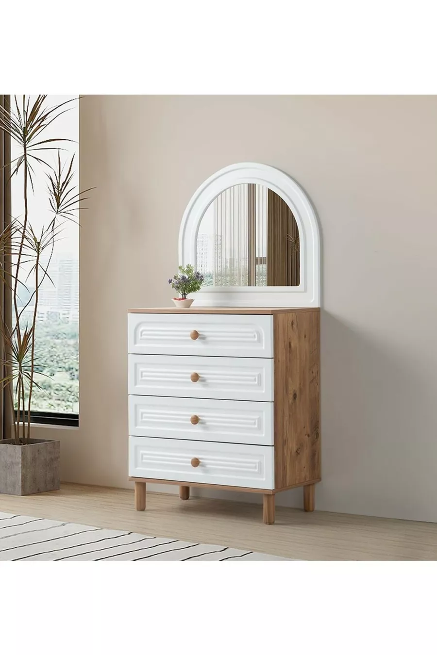 Commode bohème sur pieds à 4 tiroirs Zakkum (MIROIR NON INCLUS)