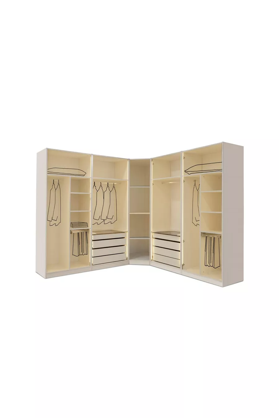 ENSEMBLE DE CHAMBRE À COUCHER AVEC LED SUR BASE MDF ANGLE PLATINE