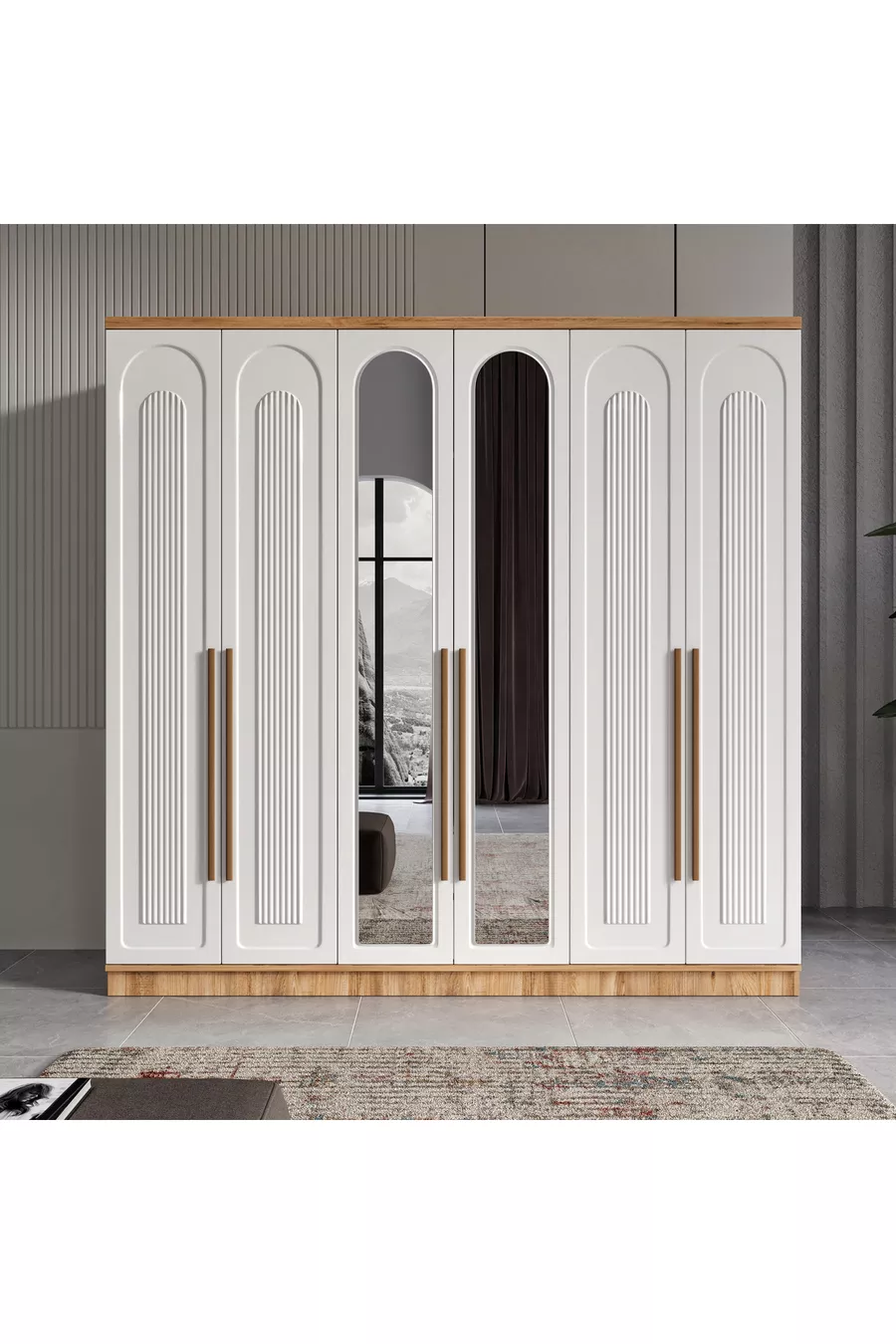 Installation gratuite - Chambre à coucher complète en MDF Flora à 6 portes - Sommier inclus