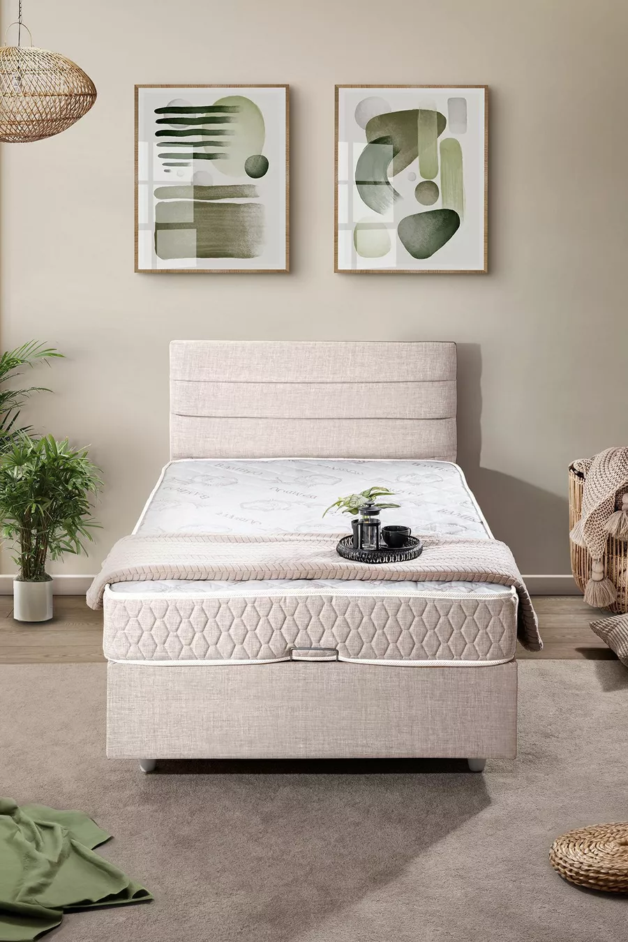 Set Letto Comfort Singolo Sofia con Rete e Testiera Cream