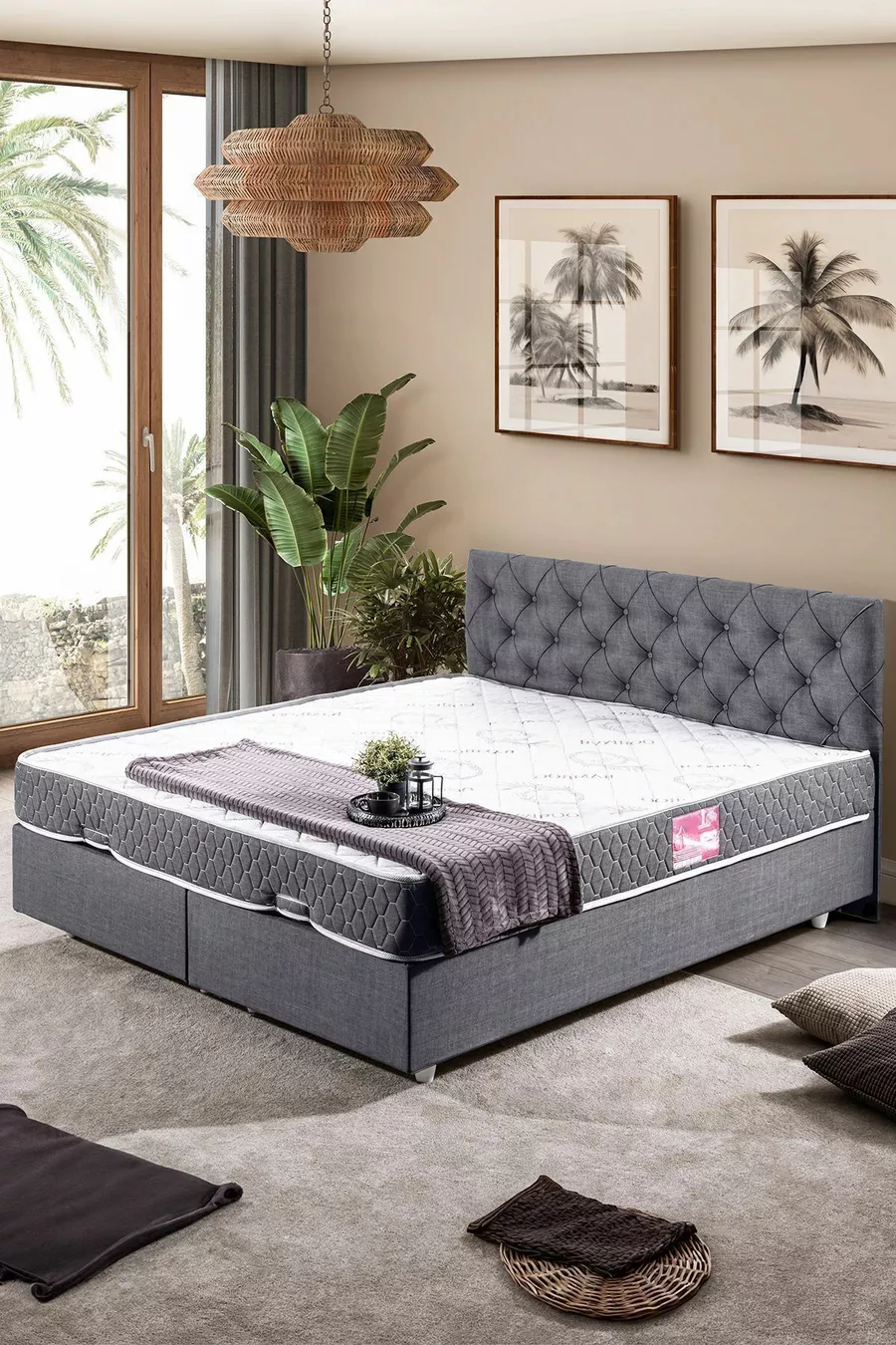 September Double Set, Double Bed Base and Headboard Set