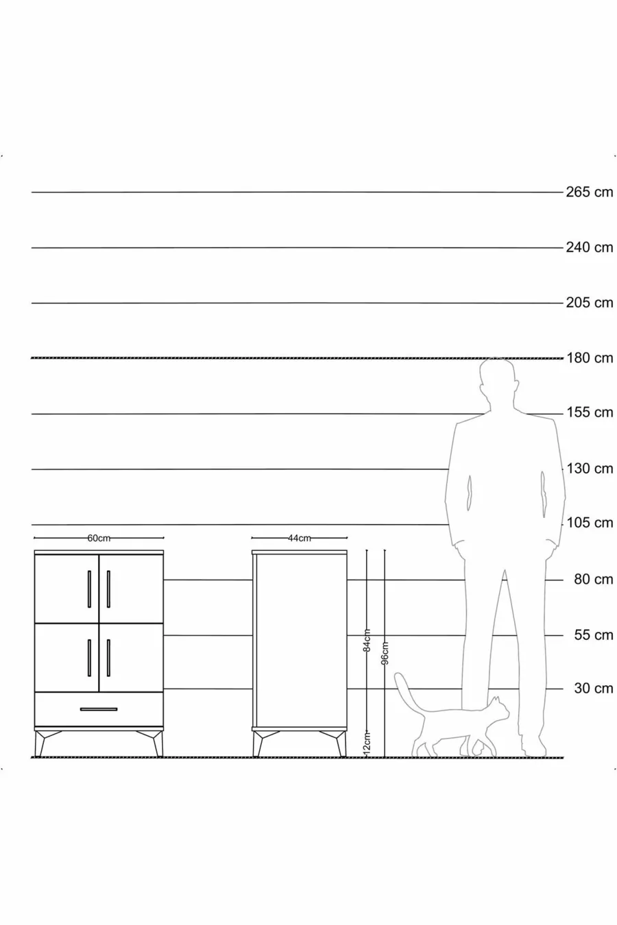Commode Hyperion à 4 étagères, 1 tiroir et 4 portes, pin-granit