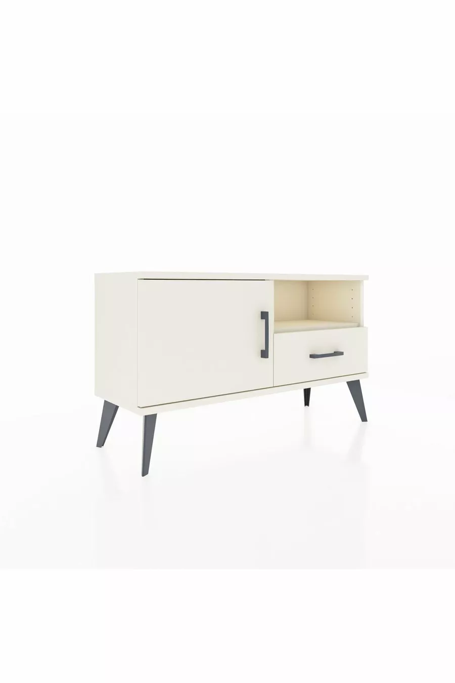 Commode Arges avec 2 étagères, 1 tiroir et 1 porte, couleur Pierre de Lune