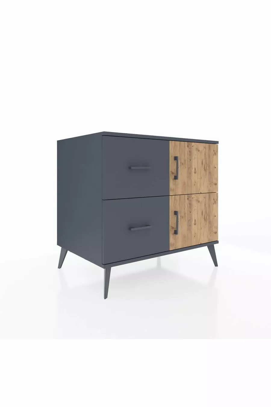 Kronos Comodino con un Ripiano, 2 Cassetti e 2 Ante, Antracite-Pino/Antracite