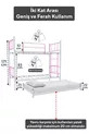 Letto a castello Tekno con cassetti, compatibile per 3 persone, colore rosa chiaro, in metallo