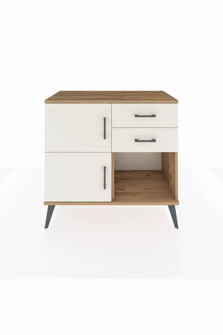 Commode Hyperion à une étagère, 2 tiroirs, 2 portes, pin-jaspe