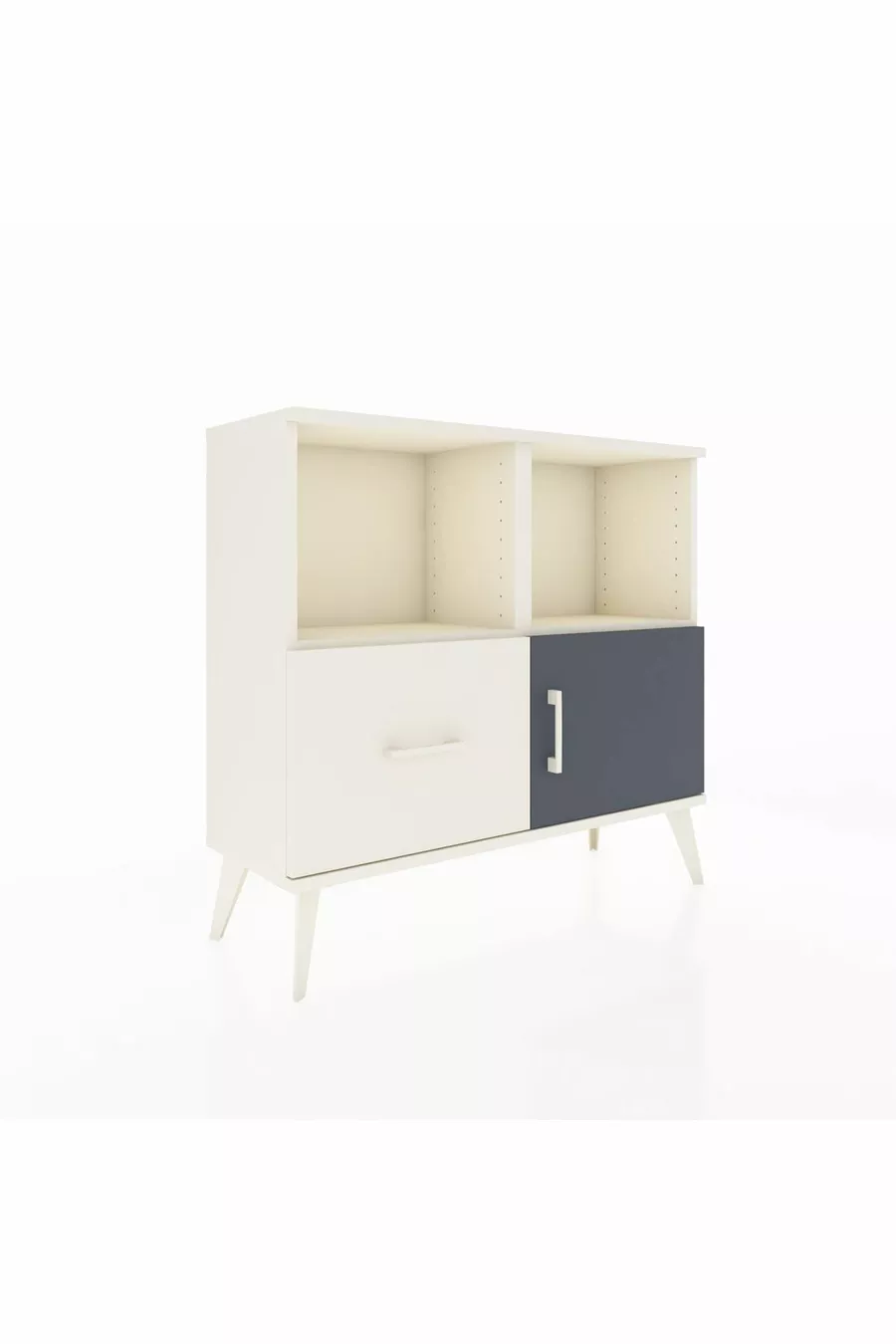 Commode Arges avec 2 étagères, 1 tiroir et 1 porte, couleur Pierre de Lune-Anthracite/Pierre de Lune