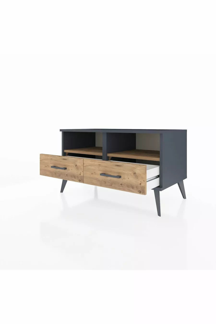 Commode Hyperion 2 étagères 2 tiroirs Anthracite-Pin