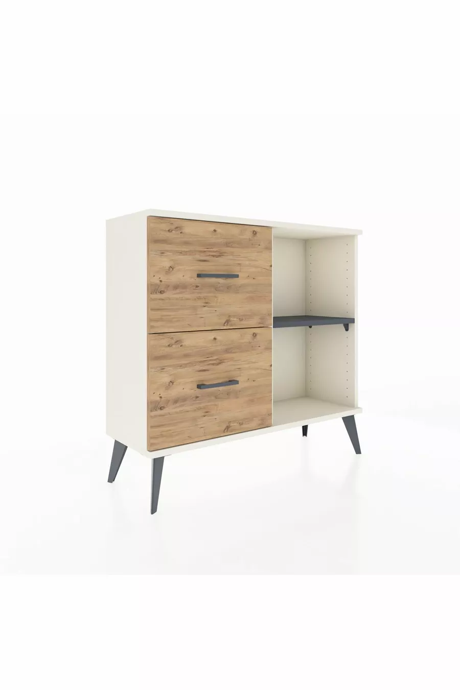 Commode Arges à une étagère et 2 tiroirs Agate-Anthracite/Merisiers