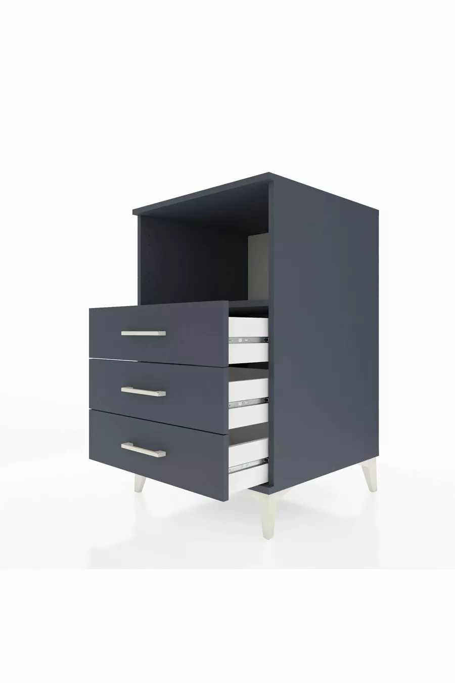 Comodino Kronos con Singolo Ripiano e 3 Cassetti Antracite-Antracite