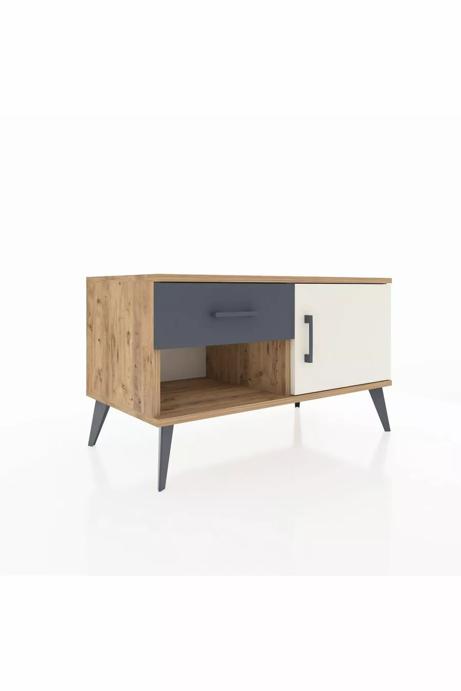 Commode Hyperion avec une étagère, un tiroir et une porte, Pins-Patine/Anthracite