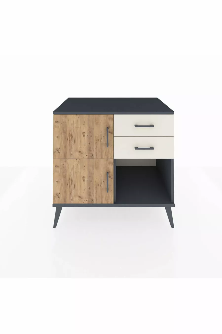 Commode Kronos à une étagère, 2 tiroirs, 2 portes Anthracite-Sapin/Pierre de lune