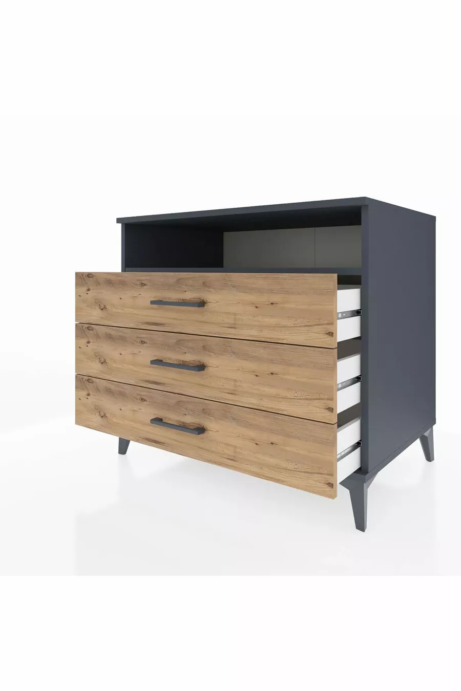Commode Kronos à une étagère et 3 tiroirs Anthracite-Bois de pin