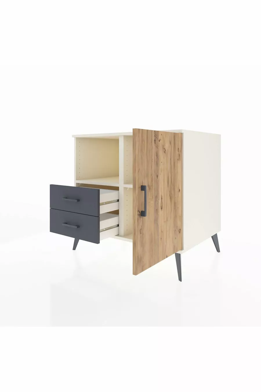 Kronos Dresser with 2 Shelves, 2 Drawers, and 1 Single Door, Moonstone-Pine/Anthracite