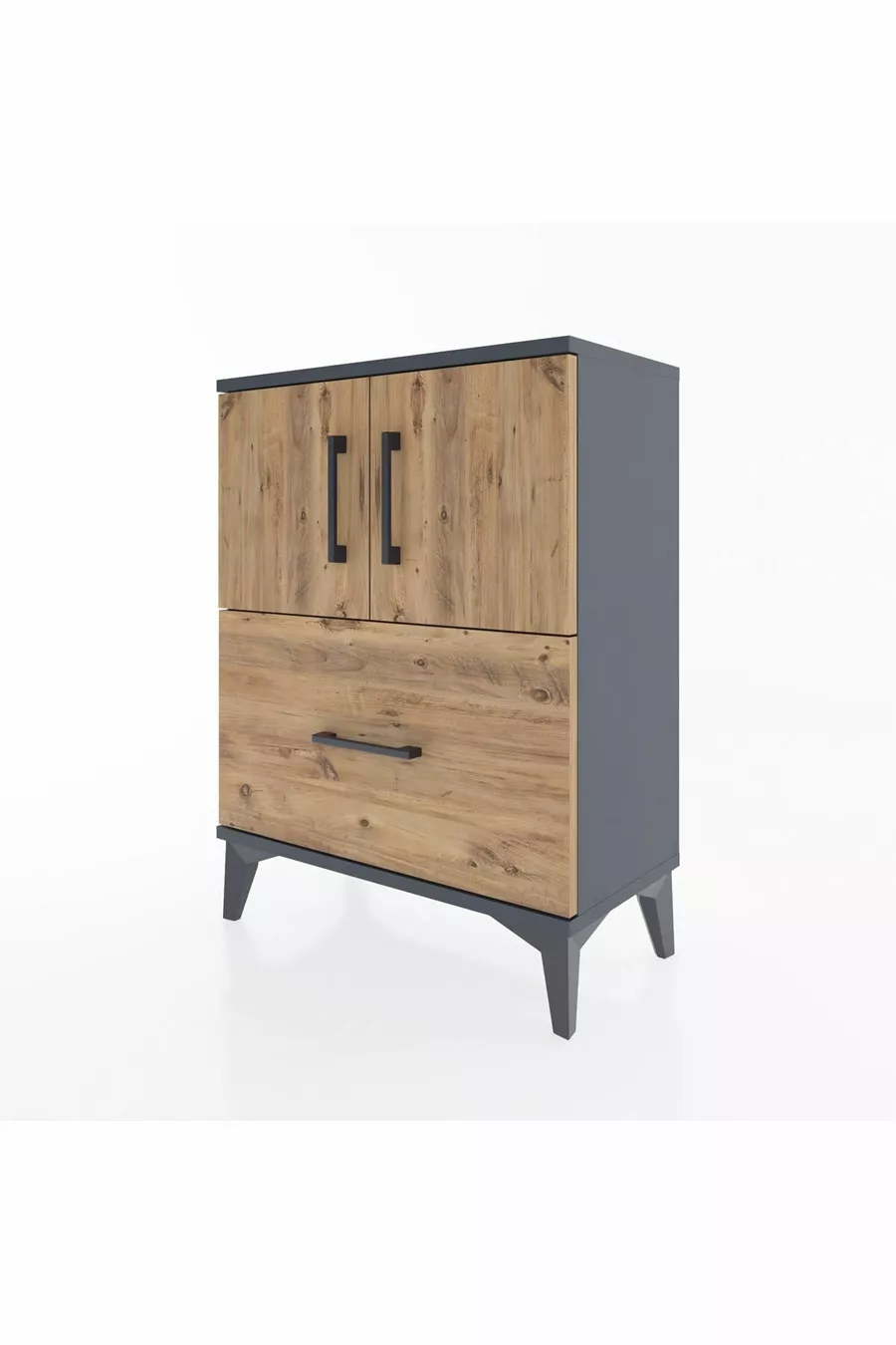 Arges Commode 2-Shelf Single Drawer 2-Door Anthracite-Pine