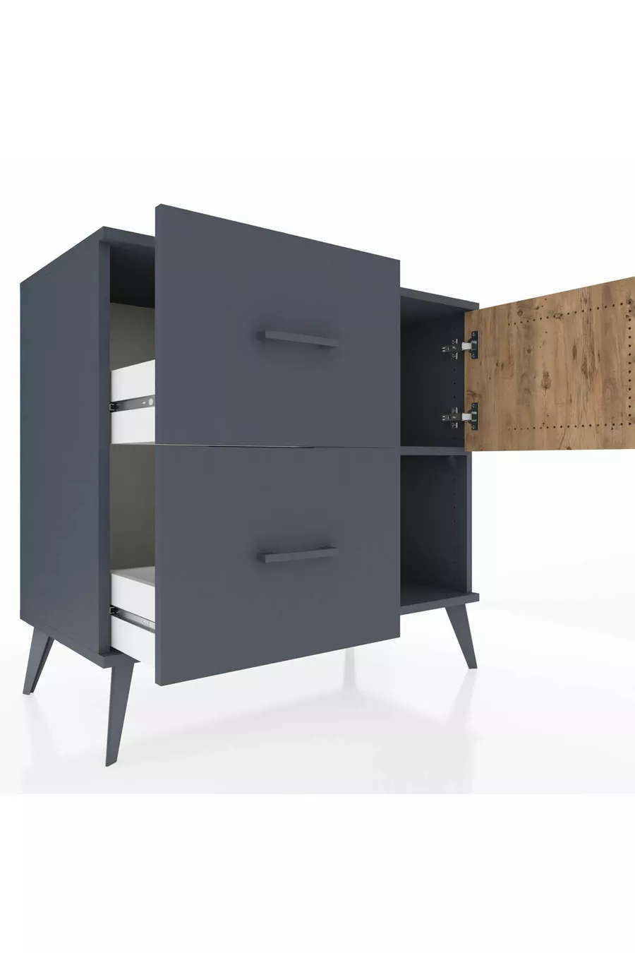 Commode Hyperion à une étagère, 2 tiroirs et une porte, Anthracite-Sapin/Anthracite