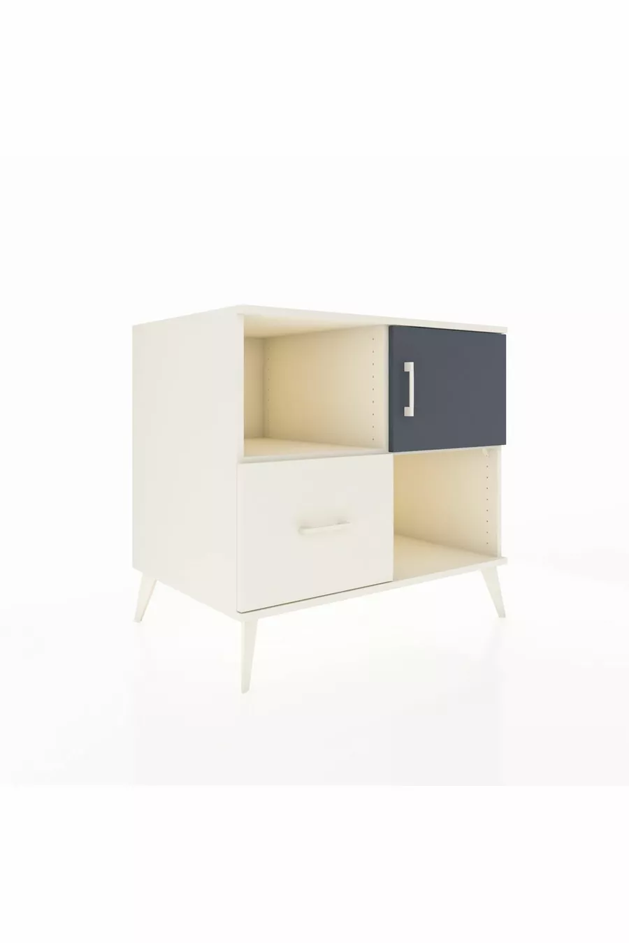 Commode Kronos avec 2 étagères, 1 tiroir et 1 porte, couleur Pierre de lune-Anthracite/Pierre de lune