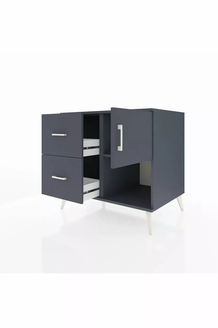 Commode Kronos à une étagère, 2 tiroirs et une porte, Anthracite-Anthracite