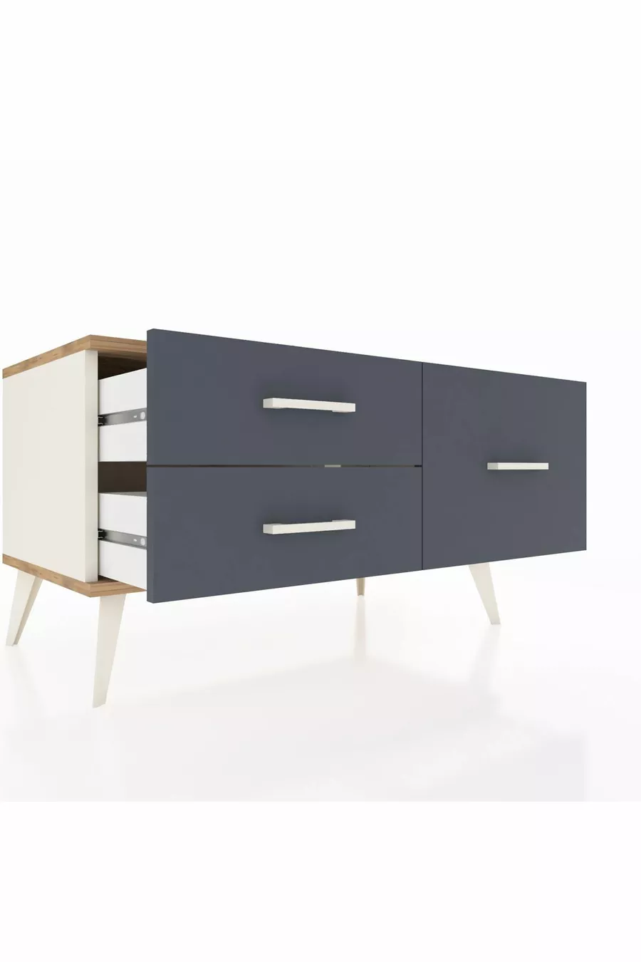 Commode Hyperion 3 étagères Pierre de Lune-Épicéa/Anthracite