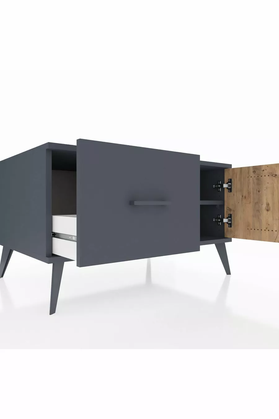 Commode Kronos avec une étagère, un tiroir et une porte, Anthracite-Sapin/Anthracite