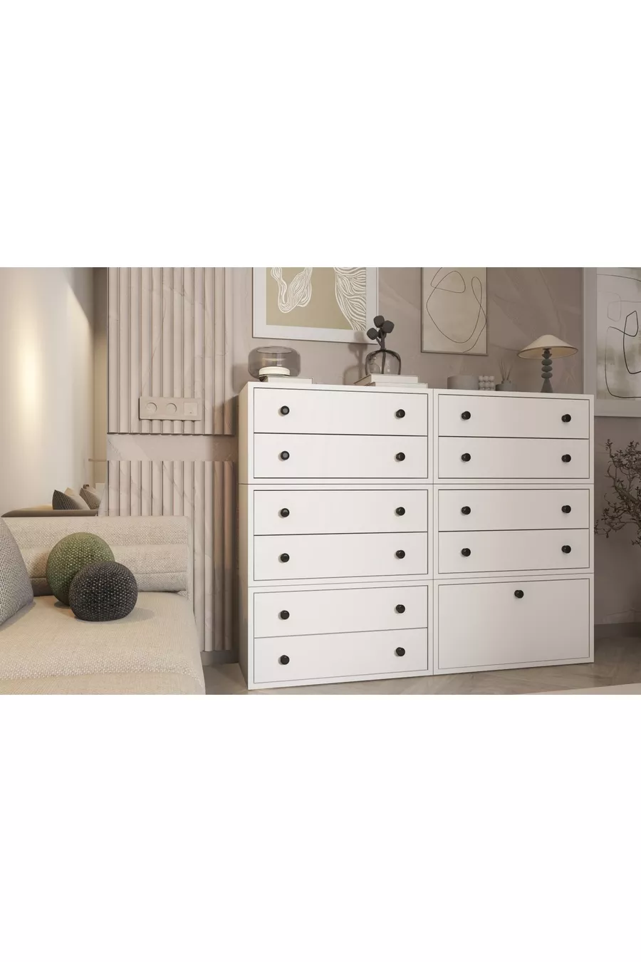 Commode blanche à dix tiroirs avec portes sans lattes