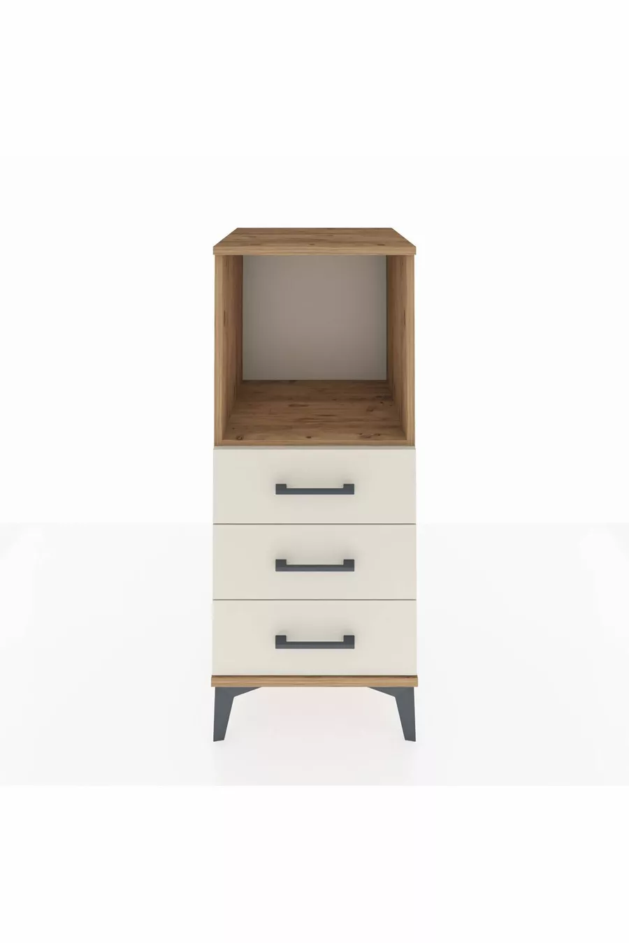 Hyperion Nightstand Single Shelf 3 Drawers Pine-Sandalwood