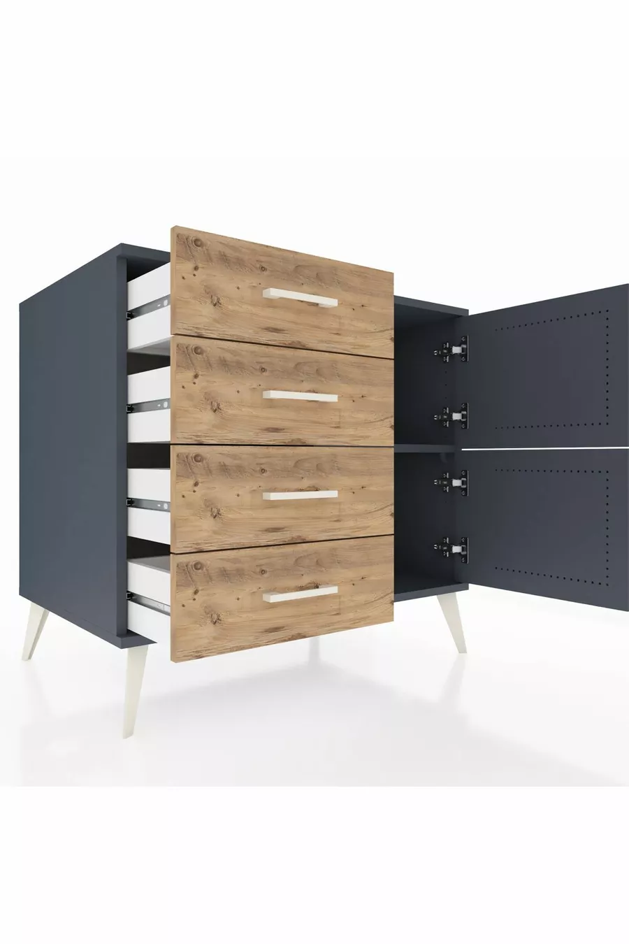 Kronos Dresser Single Shelf 4 Drawers 2 Doors Anthracite-Anthracite/Pine