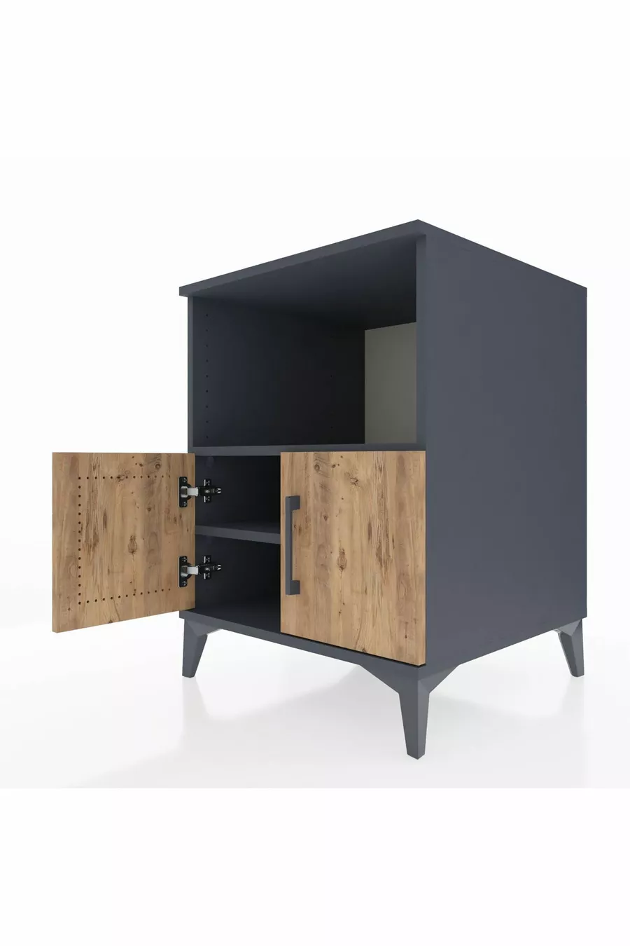 Chevet Kronos à 2 étagères et 2 portes, anthracite-pin