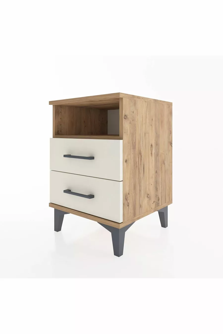 Commode Hyperion à une étagère et 2 tiroirs, pin et marbre d'ayta