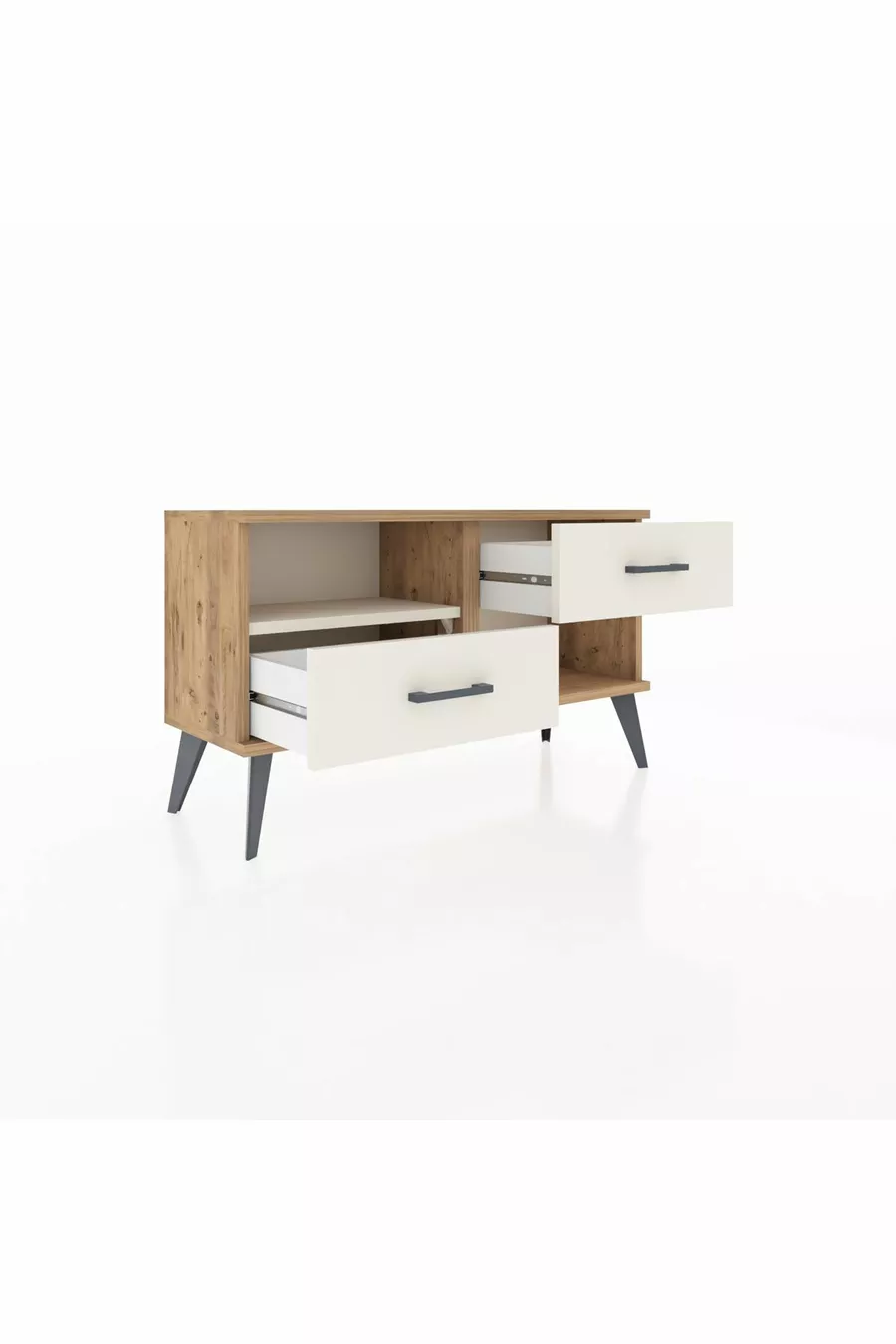 Commode Arges à une étagère et 2 tiroirs en pin-pierre d'onyx