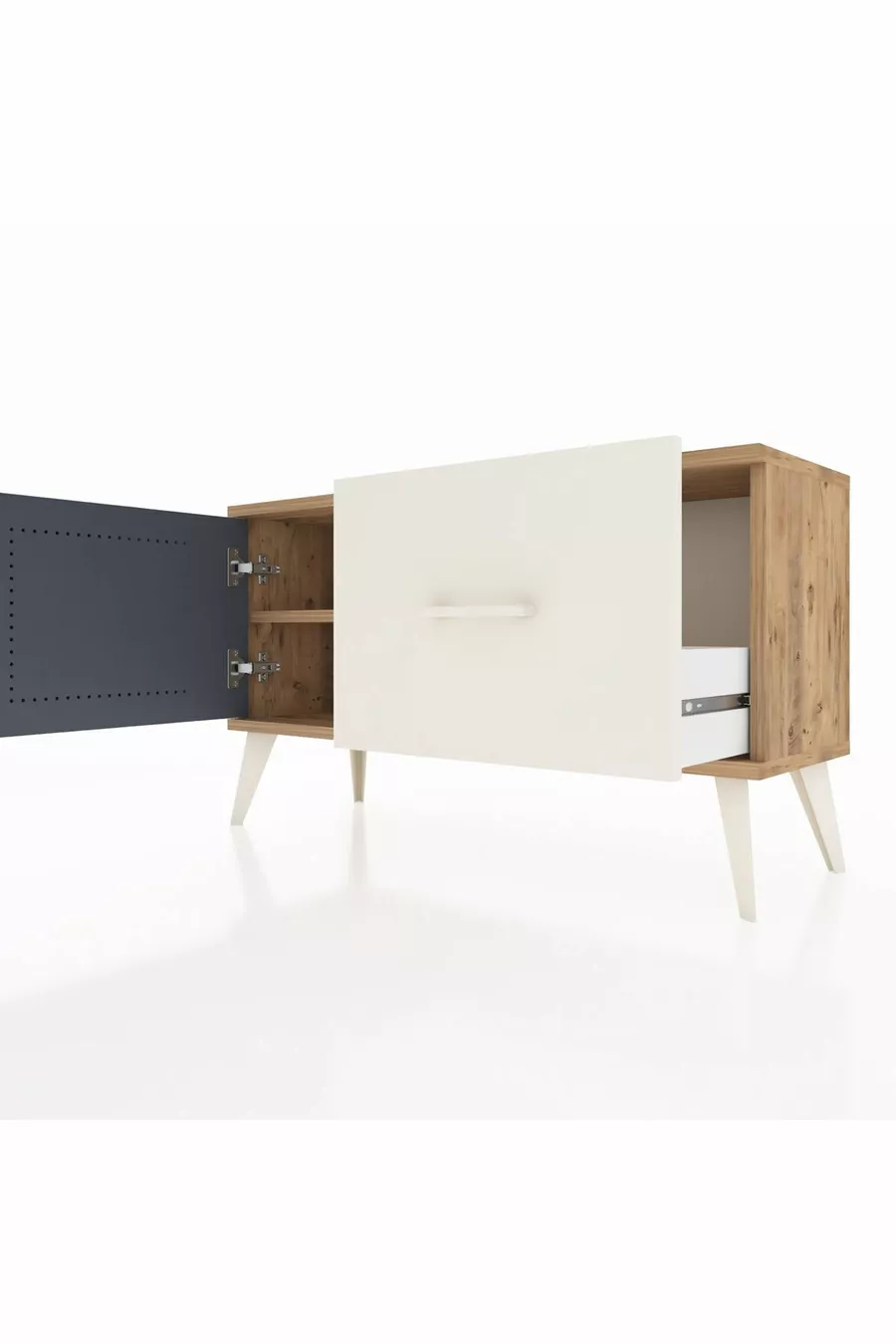 Commode Arges avec une étagère, un tiroir et une porte, pin-anthracite/pierre de lune