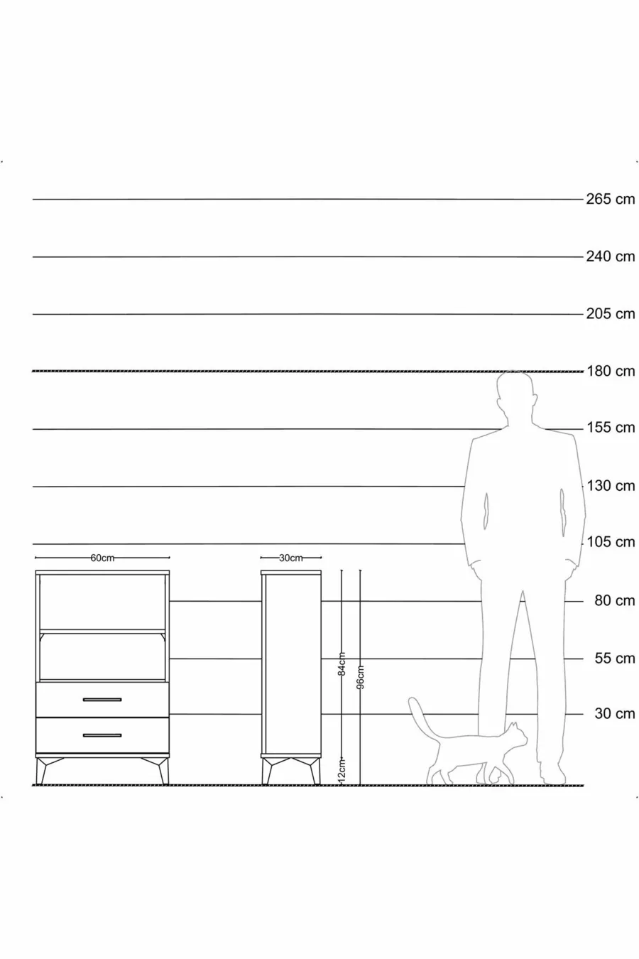 Table de chevet Arges avec 2 étagères et 2 tiroirs, couleur quartz