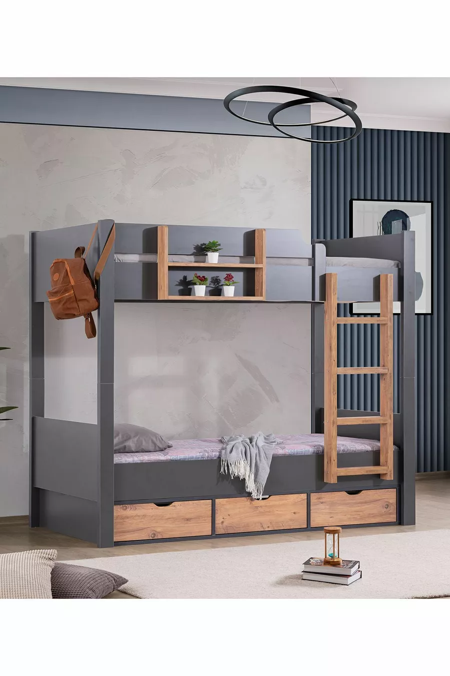Ranza, Letto a Castello con Cassetti Separabili in Stile Asiatico, 2 Materassi Comfort