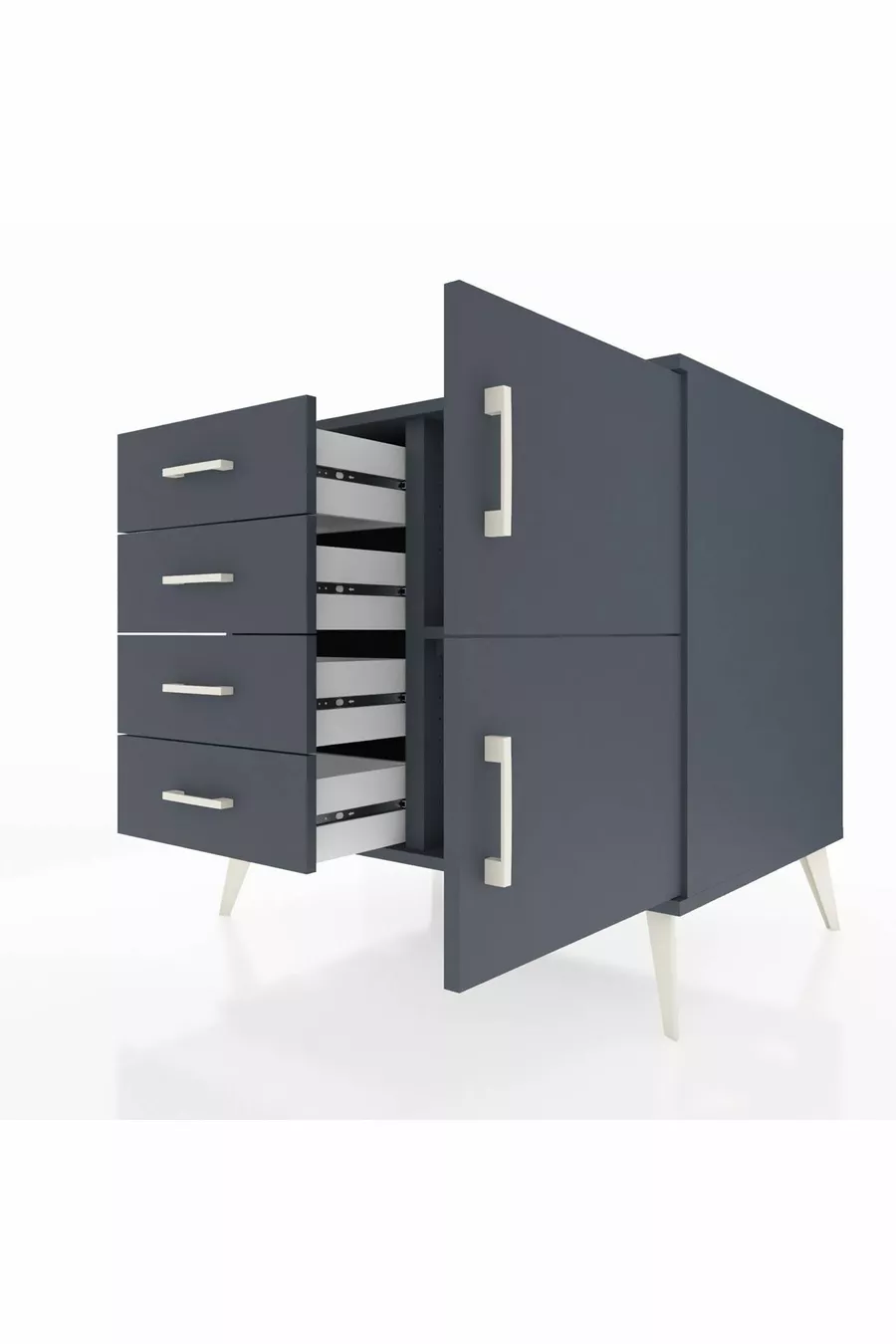 Commode Kronos avec une étagère, 4 tiroirs et 2 portes, Anthracite-Anthracite