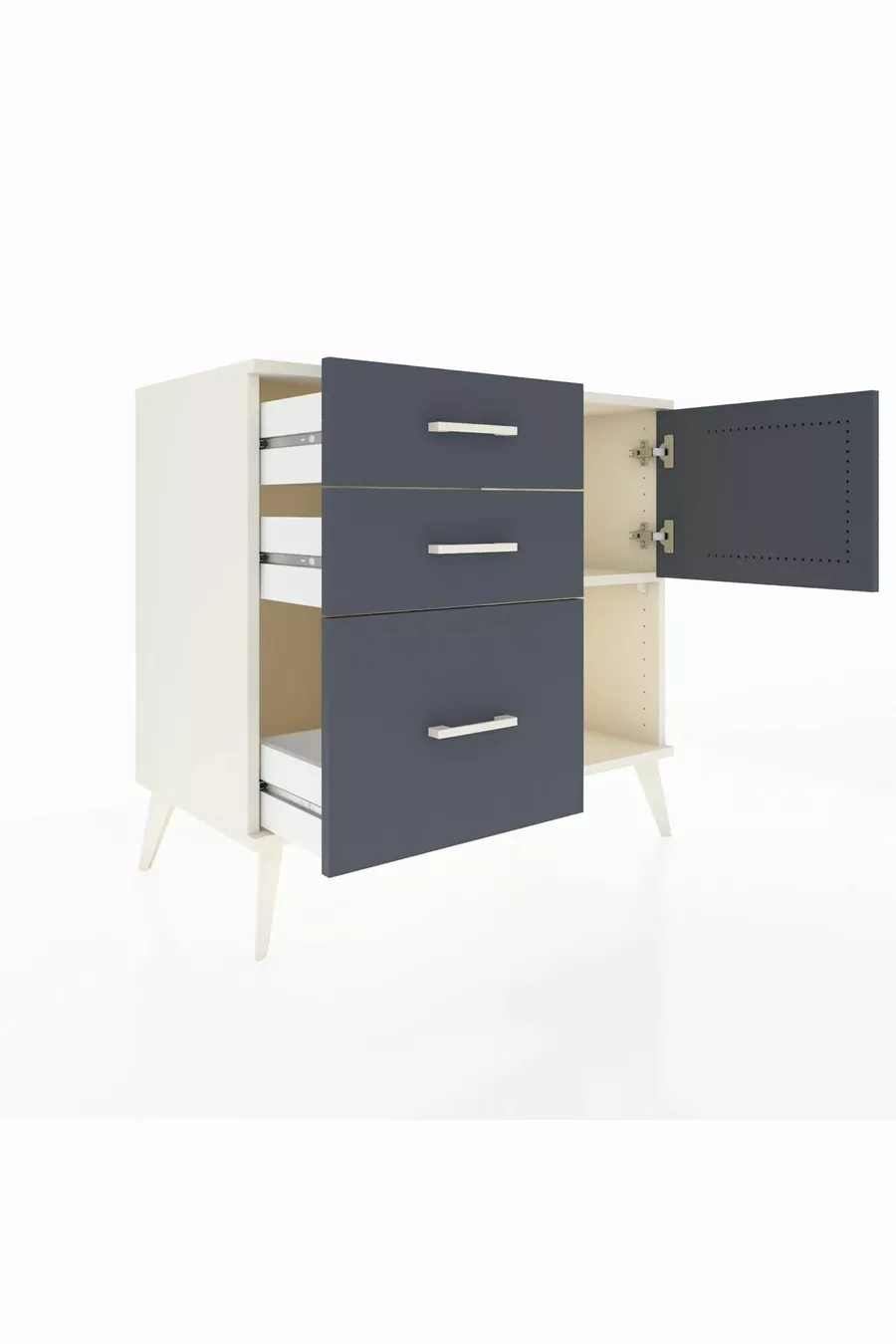 Commode Hyperion à une étagère, 3 tiroirs, 1 porte, Pierre de Lune-Anthracite