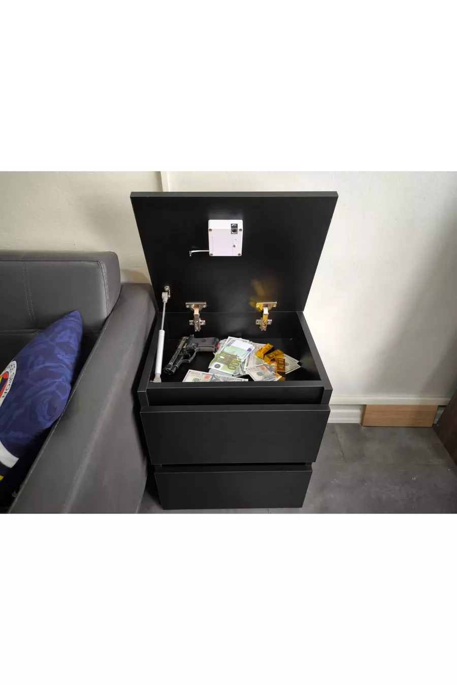 Comodino con Scomparto Segreto e Serratura RFID (NON RICHIEDE MONTAGGIO)