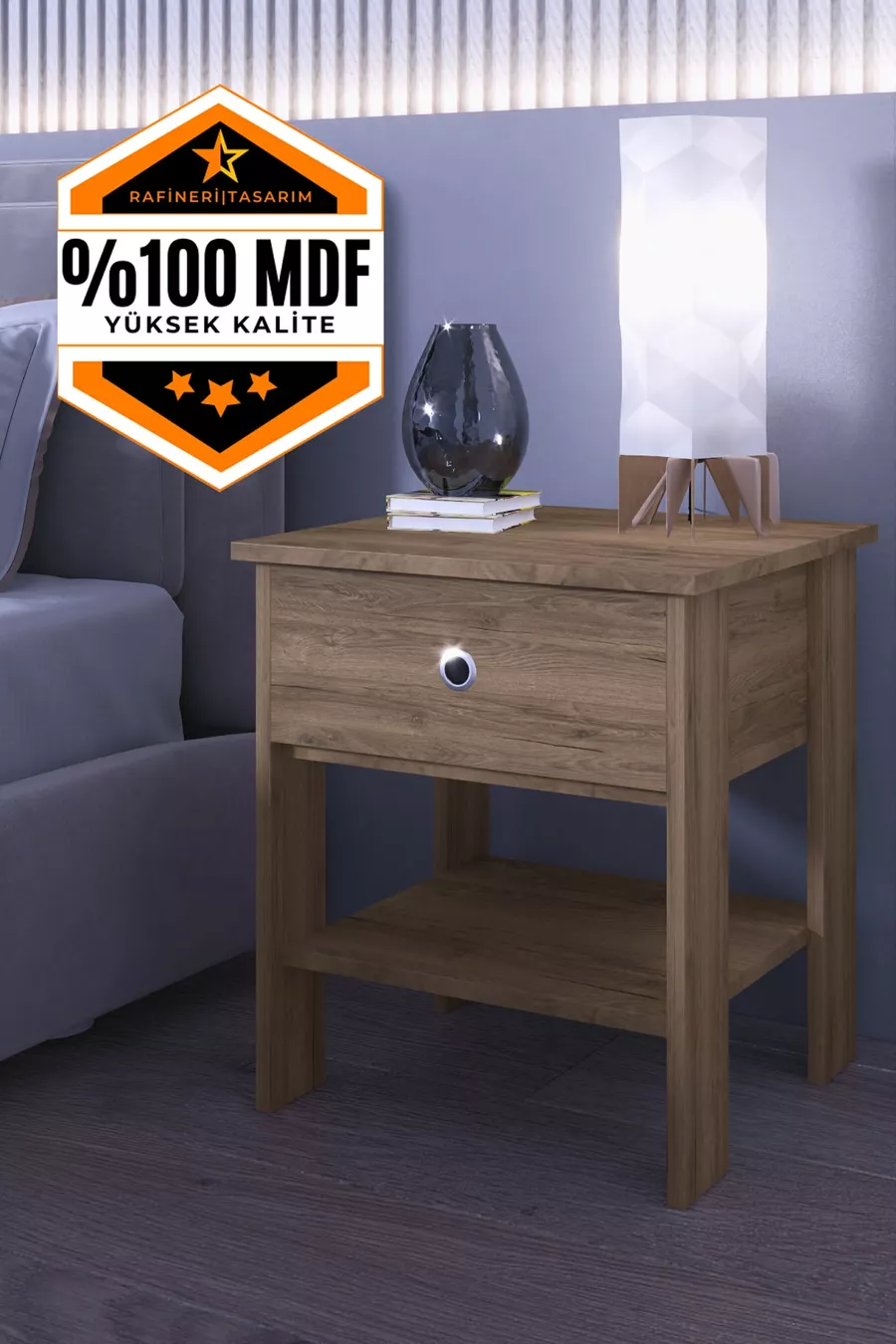 Table de chevet avec tiroir et compartiments en MDF