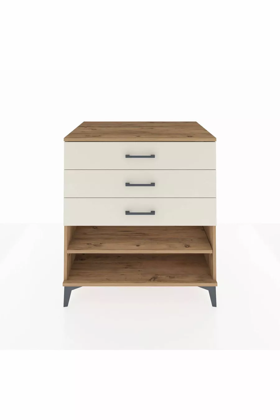 Commode Kronos à une étagère et 3 tiroirs en pin et pierre de lave
