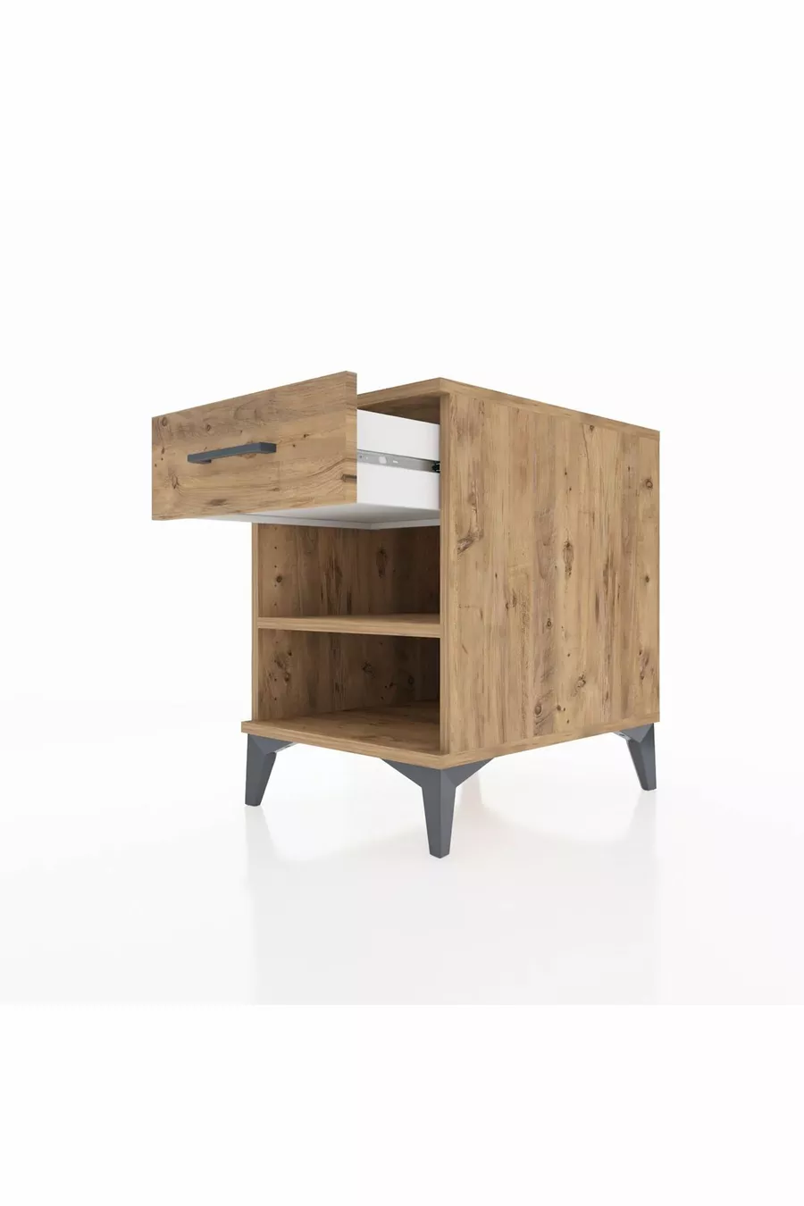 Comodino Kronos con un ripiano e un cassetto in pino-pino