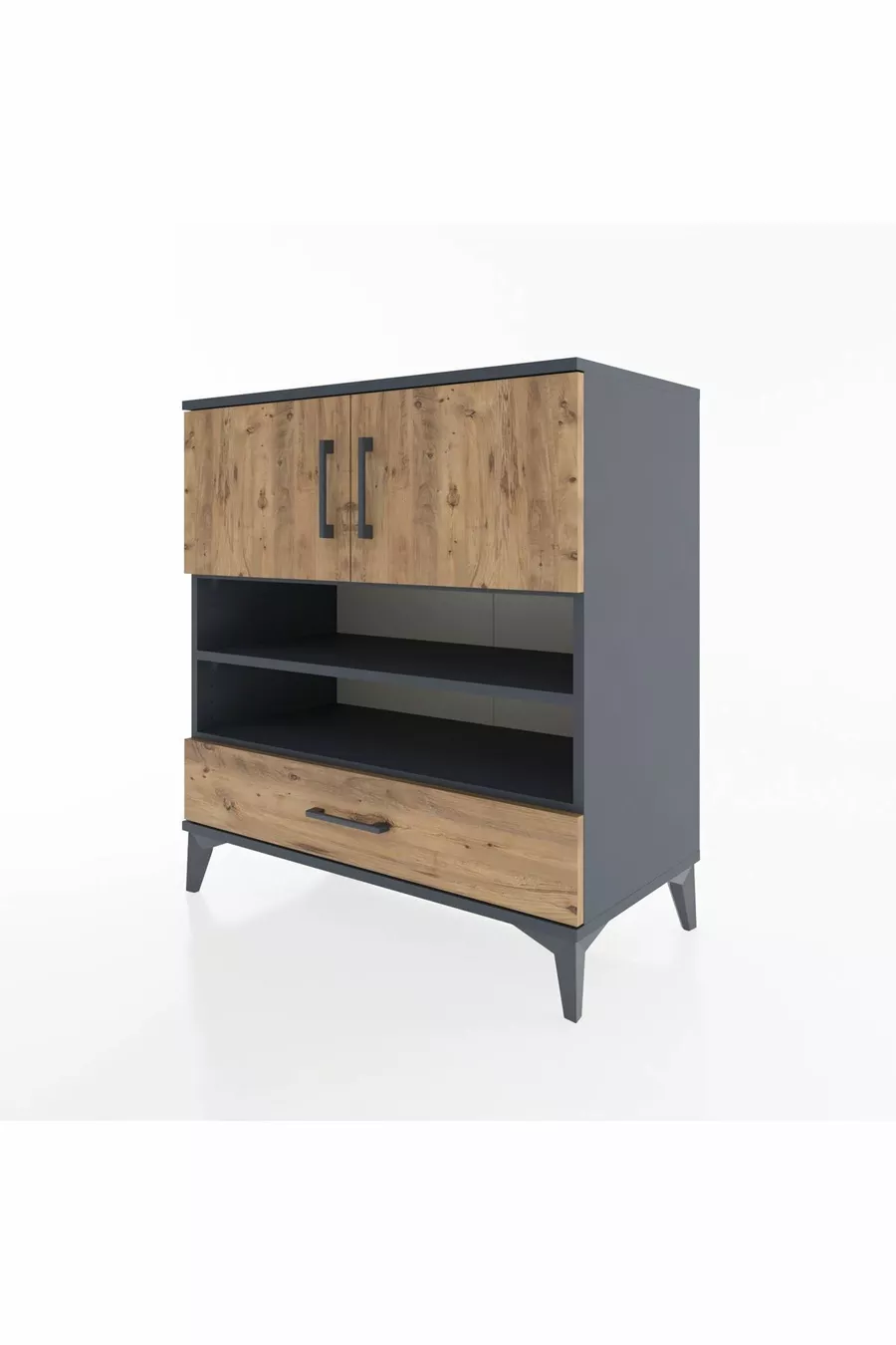 Hyperion Dresser 4 Shelves Single Drawer 2 Doors Anthracite-Pine