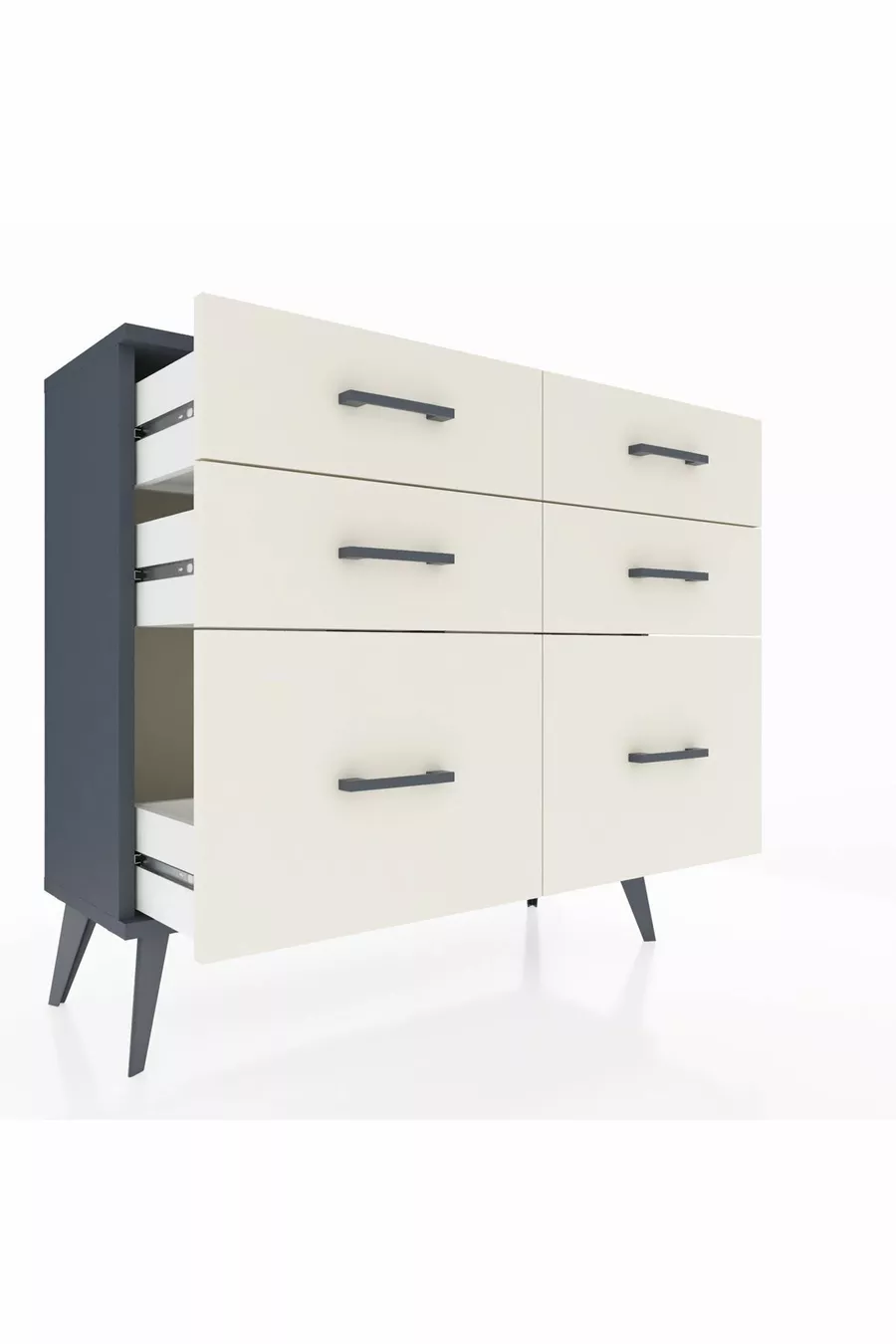 Commode Arges 6 tiroirs Anthracite-Anthracite/Gris quartz