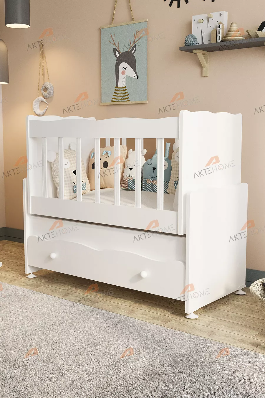 Wiegbabybed met lade die naast het bed van moeder kan staan – wit, comfortabel en veilig model