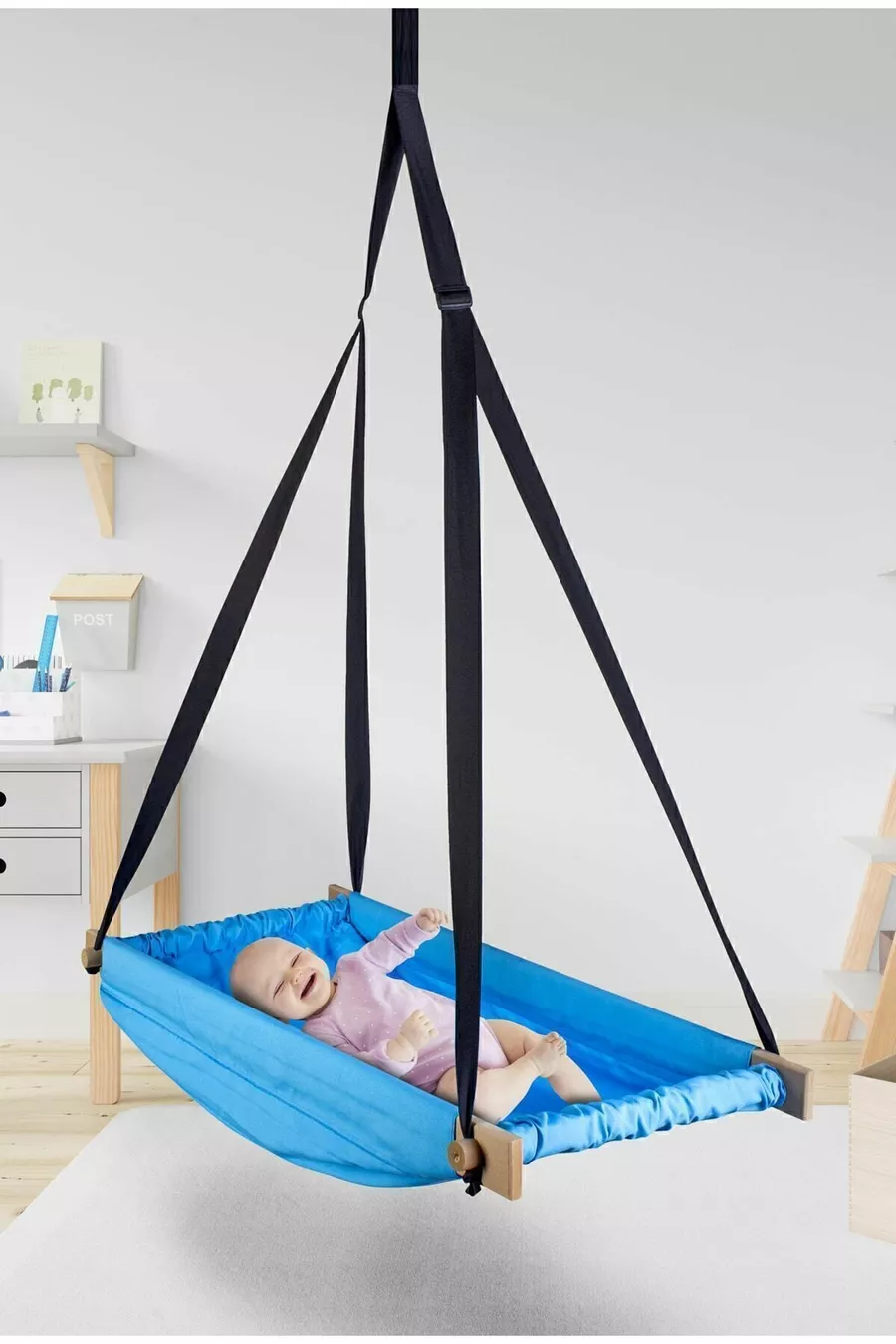 Flow Blaues Holz Federwippe Hängematte Kinderbett Hoppala An Decke Hängende Hängematte Schaukel Babybett