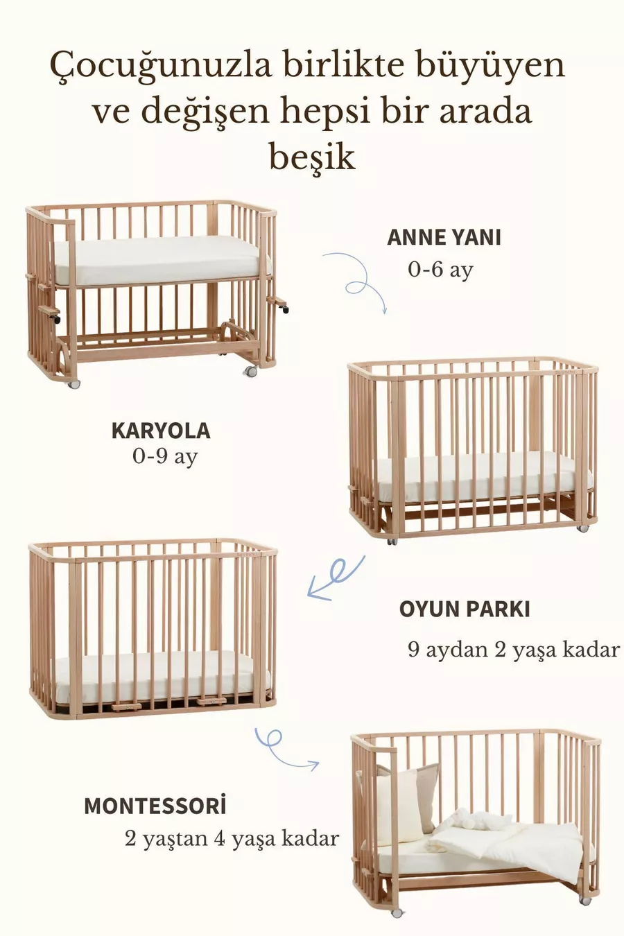 Set di Culla in Legno Naturale (BL) X - lettino, letto, parco giochi, letto Montessori Junior