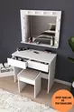 B LED Verlichte Spiegel Organizer Make-up Tafel met Kruk en Ladeverdeling, Cosmetisch Bureau