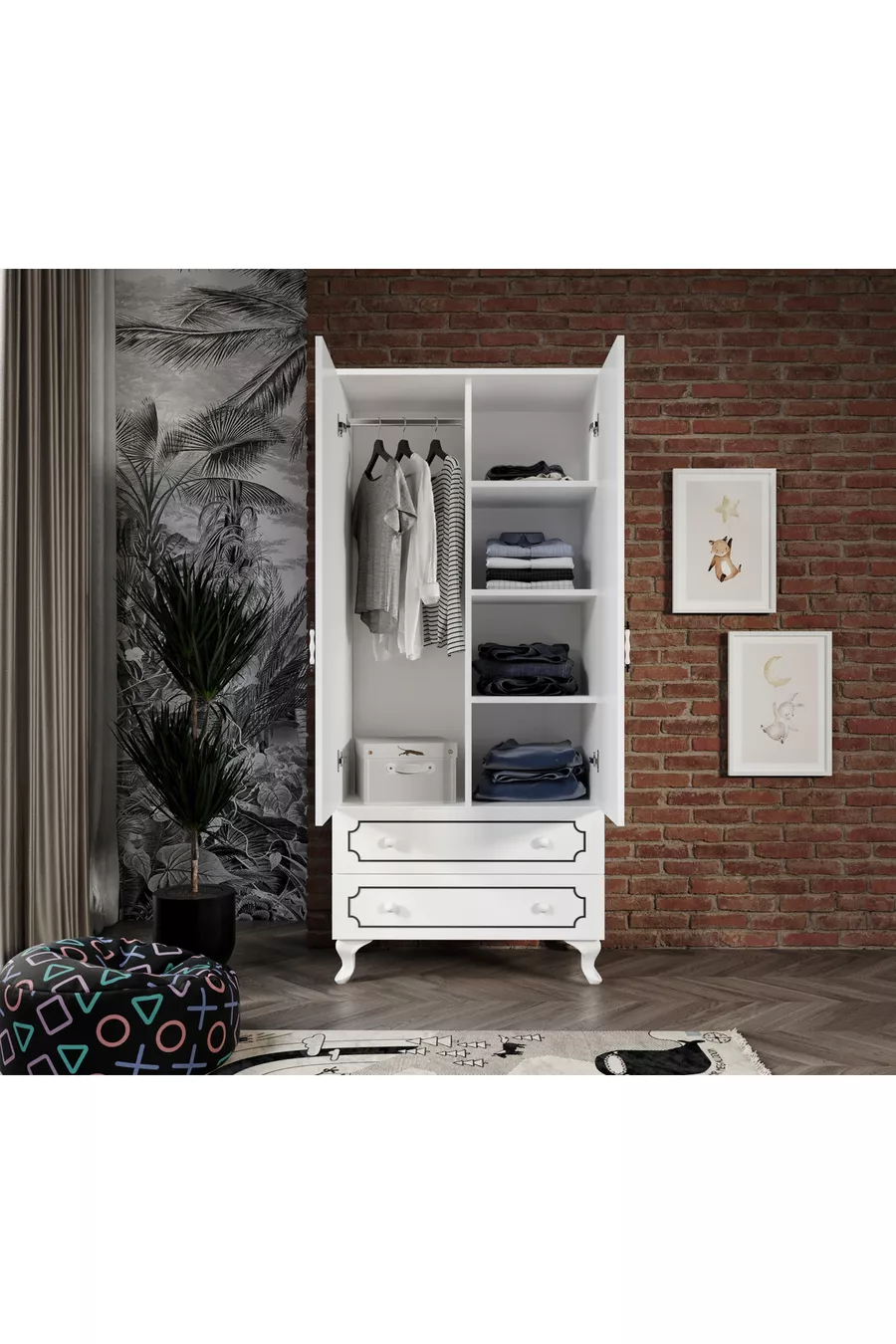 Stil 2 Kapaklı 2 Çekmeceli Modern Gardırop, Elbise Dolabı - Tamamı 1. Kalite Mdf