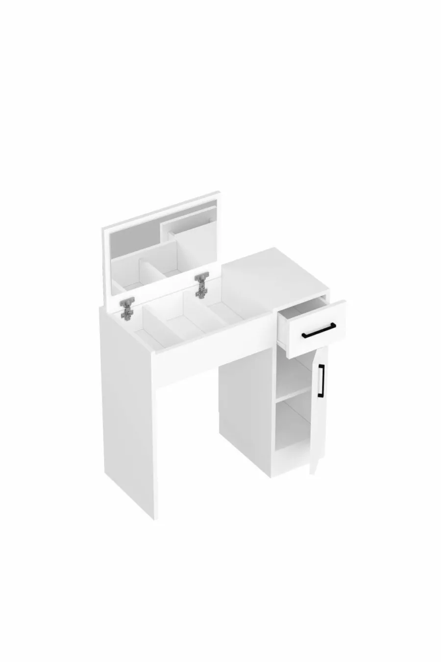 Perlmuttweißer Schminktisch mit Spiegel – Mit Schubladen, Schrank & Stilvollem Design