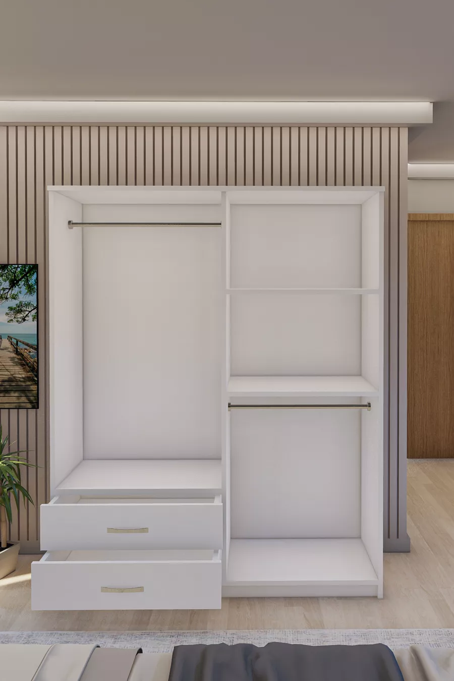 Armoire avec miroir, 4 portes et 2 tiroirs