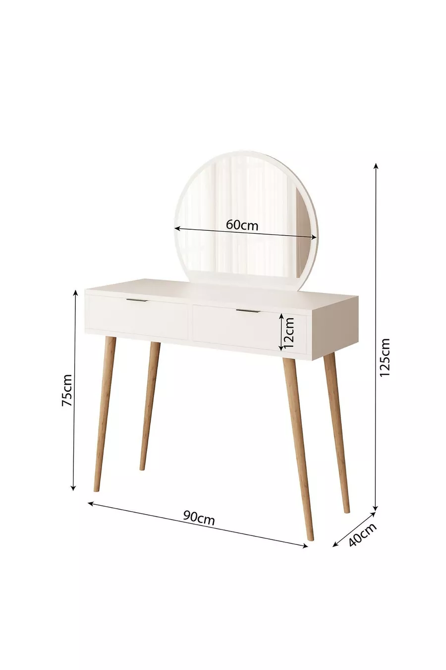 Table de maquillage Lucy – Blanc | Avec miroir, organisateur de bijoux, design élégant