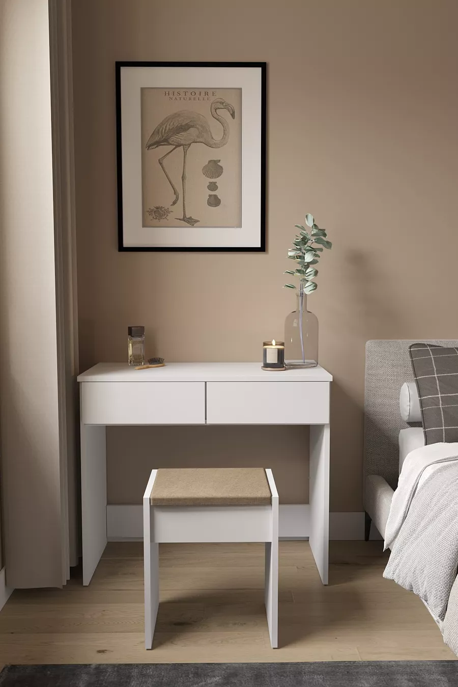B İki Geniş Çekmeceli Oturaklı Yatak Odası Modern Puflu Makyaj Masası Organizer